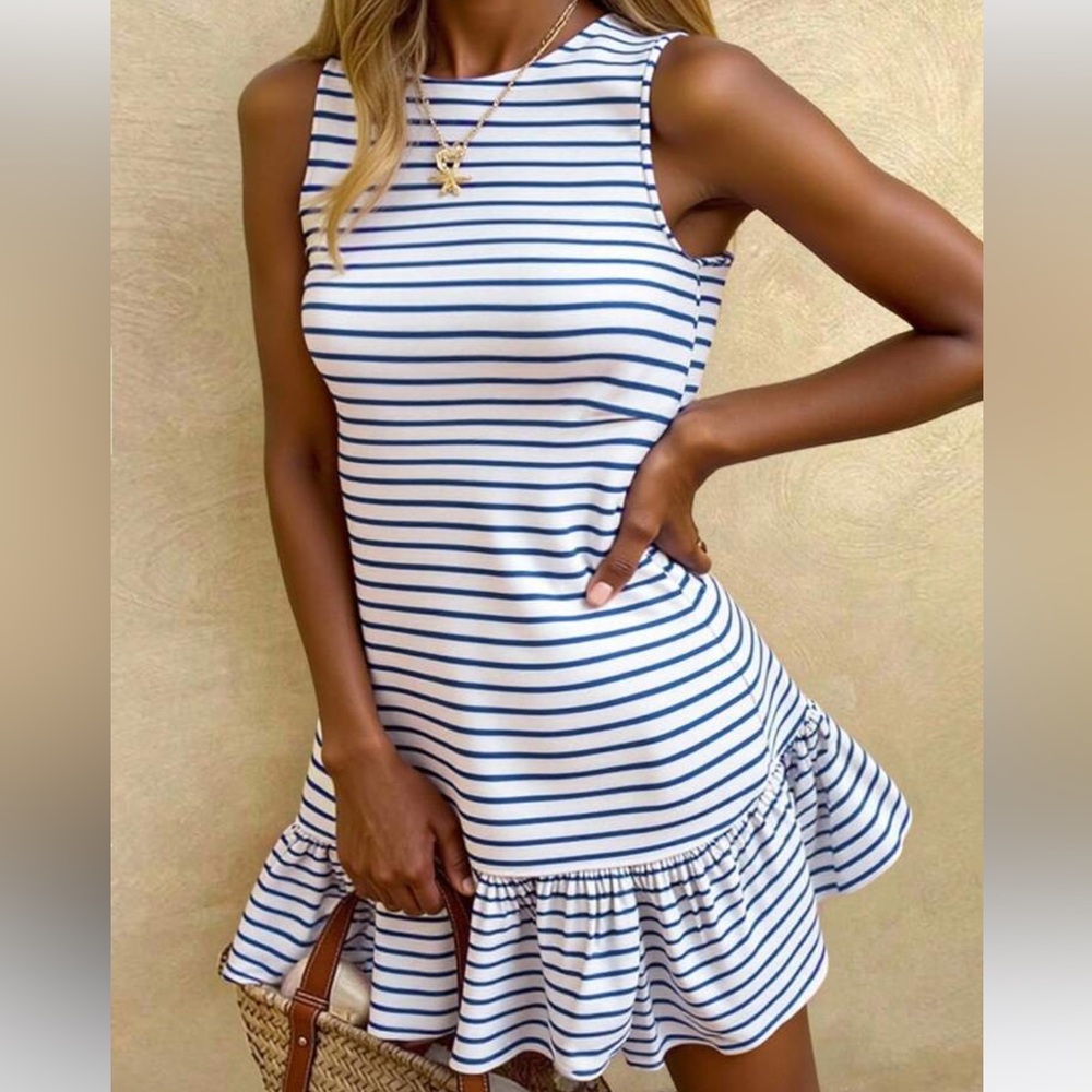 Striped Sleeveless Ruffle Hem Dress